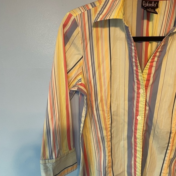 Rafaella Womens Size 6 Multi-Color Striped 3/4 Sleeve Button-Up Shirt Chic - Picture 3 of 6